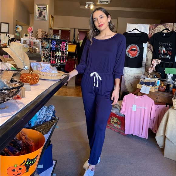 Navy Blue Off the Shoulder Pant Jumpsuit Size Small NWT - Picture 4 of 5